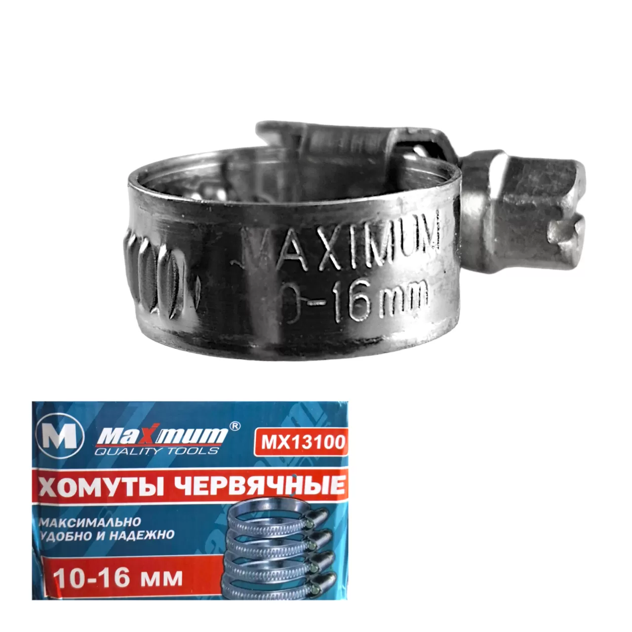 Хомут червячный 10-16 мм, нержавейка, 150 шт., "MAXIMUM" MX 13100 Хомут червячный 10-16 мм, нержавейка, 150 шт., "MAXIMUM" MX 13100